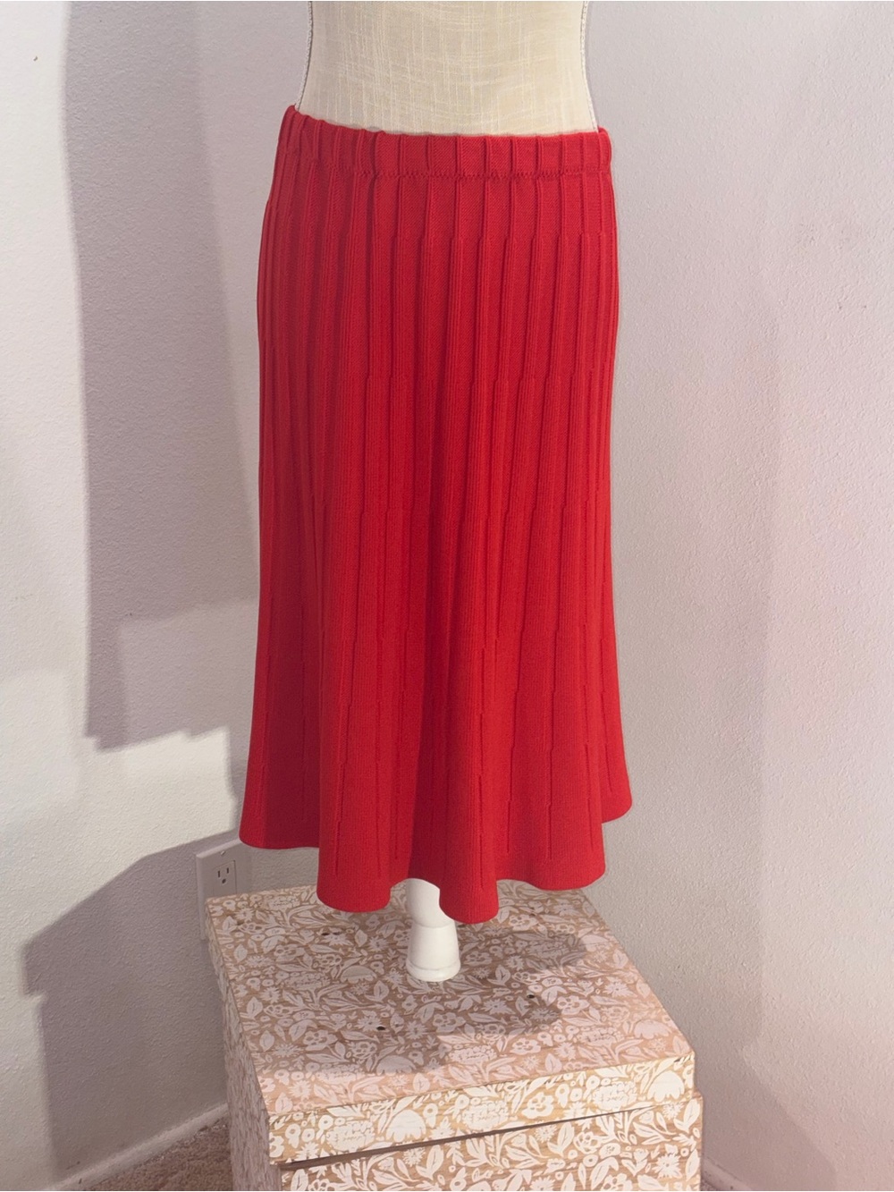 Vintage Givenchy Red Ribbed Midi Skirt